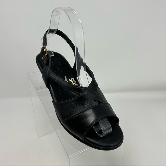 SAS Tripad Comfort Black Leather Slingback Small Wedge Sandals Size 6.5 W - Picture 2 of 14